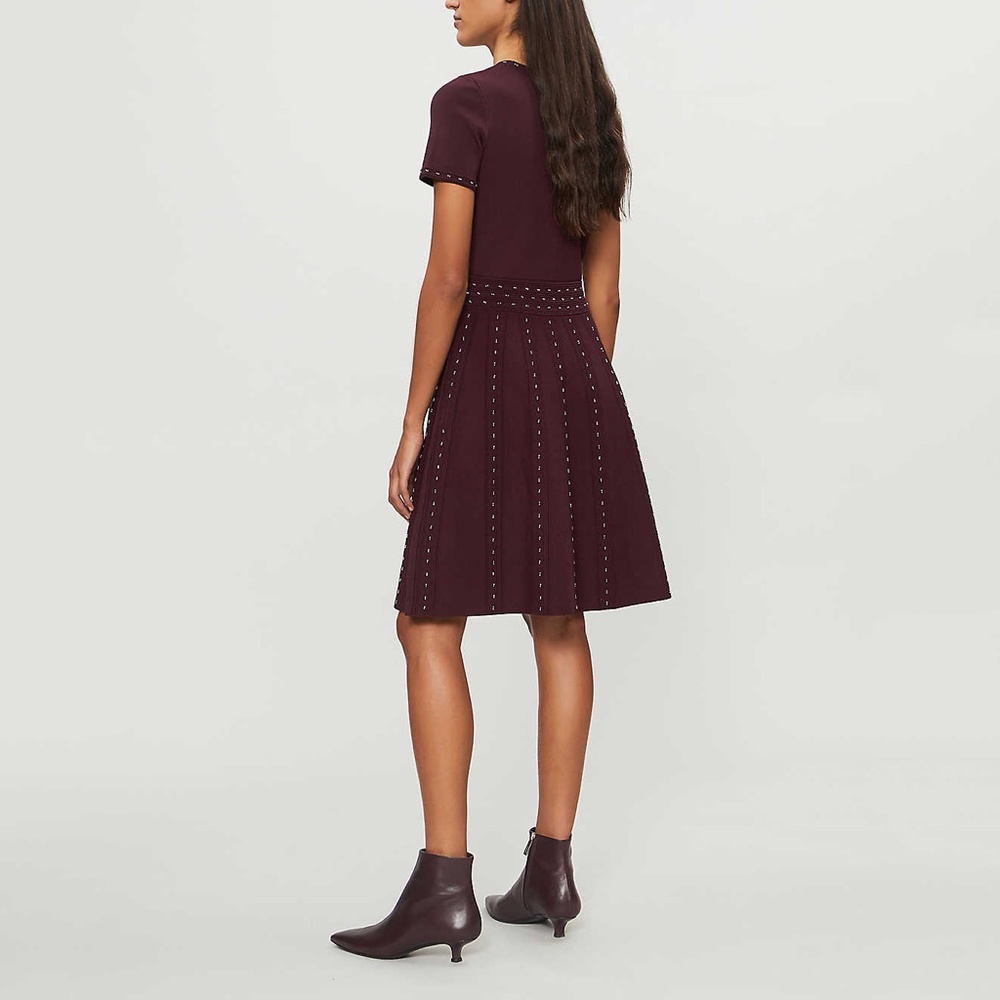 ✨sold✨ sandro • montaigne bordeaux bead embellished stud fit flare studded dress - Picture 3 of 12